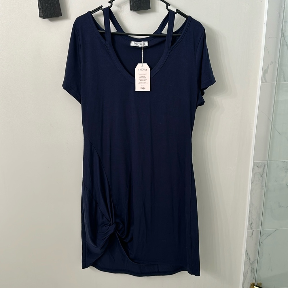 Berry you off the shoulder navy dress